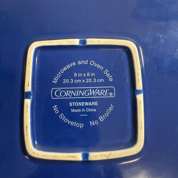 Corning Ware Stoneware Square Baking Dish Royal Blue 8x8x2 No Chips/Cracks - Picture 6 of 6